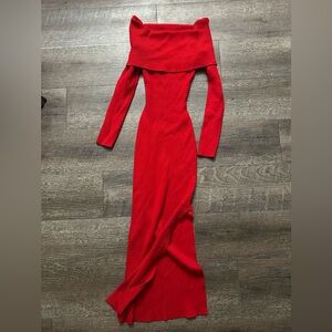 Red Long Sleeve Off-Shoulder Dress